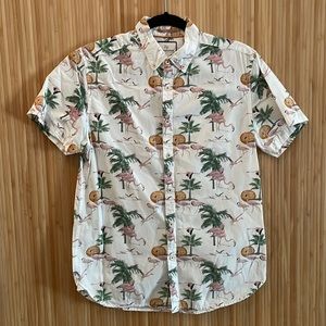 Denim & Flower Shirt Sleeved Flamingo print Button-Down